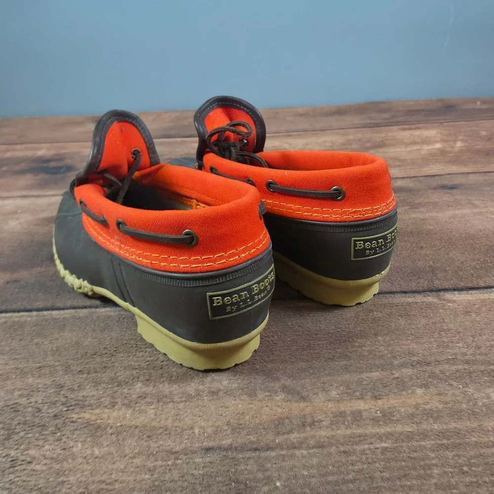 LL Bean Duck Boots Womens 7.5 Brown Orange Slip On Waterproof Moccasin Shoes